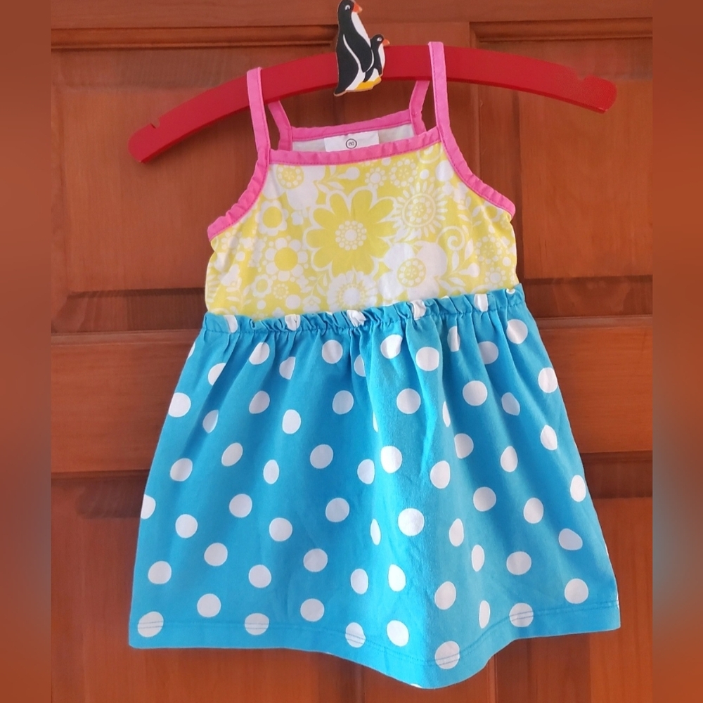 Hanna Andersson Yellow Floral and Blue Polka Dot Dress, Size 2